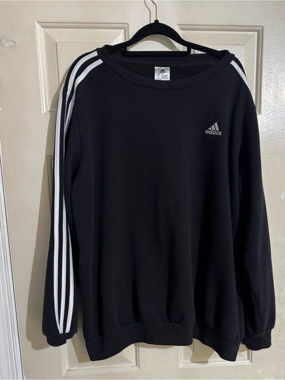 adidas Black Crewneck Sweatshirt with White Sleeve Stripes